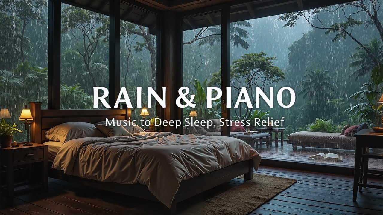 8 Hours Relaxing Piano Sleep Music with Rain Sounds on Windows, Healing Stress Relief Calm