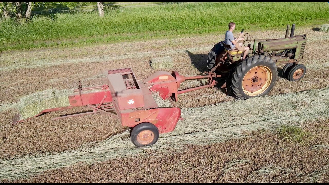 Baling Hay with the John Deere A and Kubota