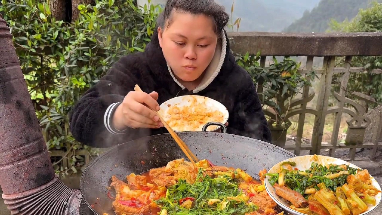 Village Girl Harvesting Fresh Vegetables and Preparing a Humble Village Meal  Rural China Life