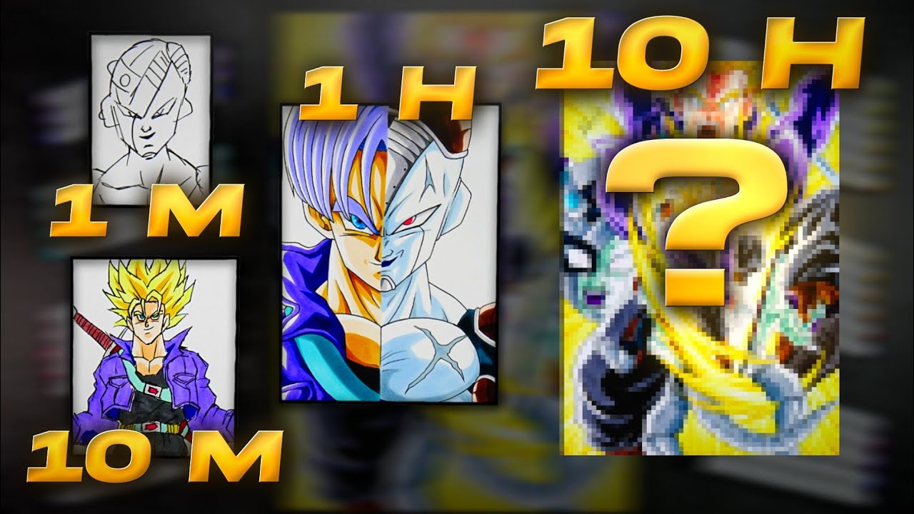 How to Draw FUTURE TRUNKS vs Mecha FRIEZA in 1M 10M 1H 10H | Challenge