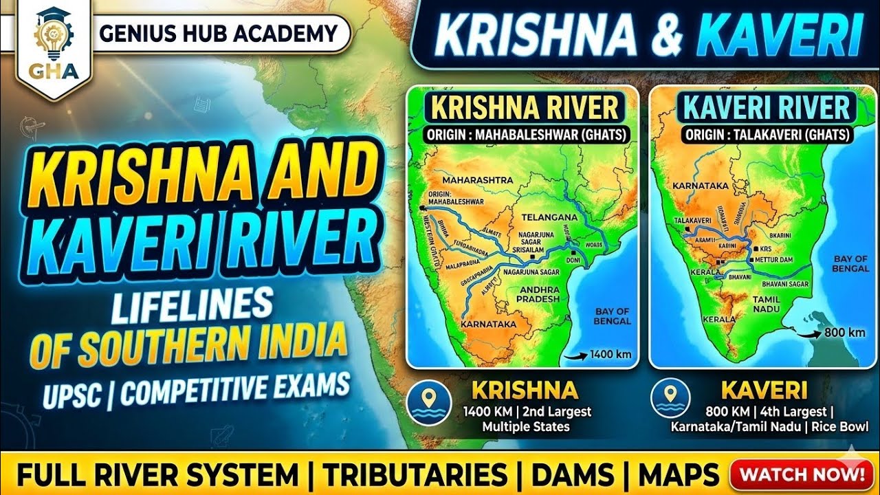 Krishna & Kaveri Rivers | Complete Geography Explanation with Map | Indian Rivers