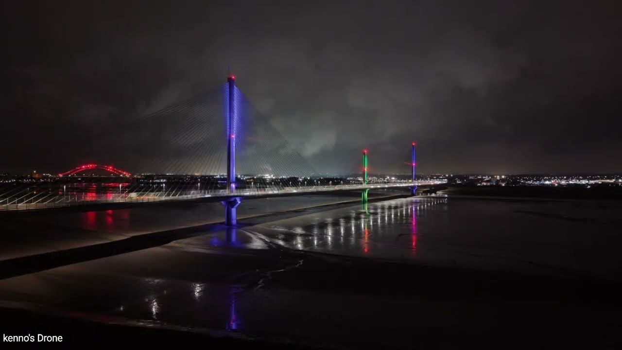 Mersey gateway lit up for AMMF – Cholangiocarcinoma Awareness Month: Purple – Green – Purple
