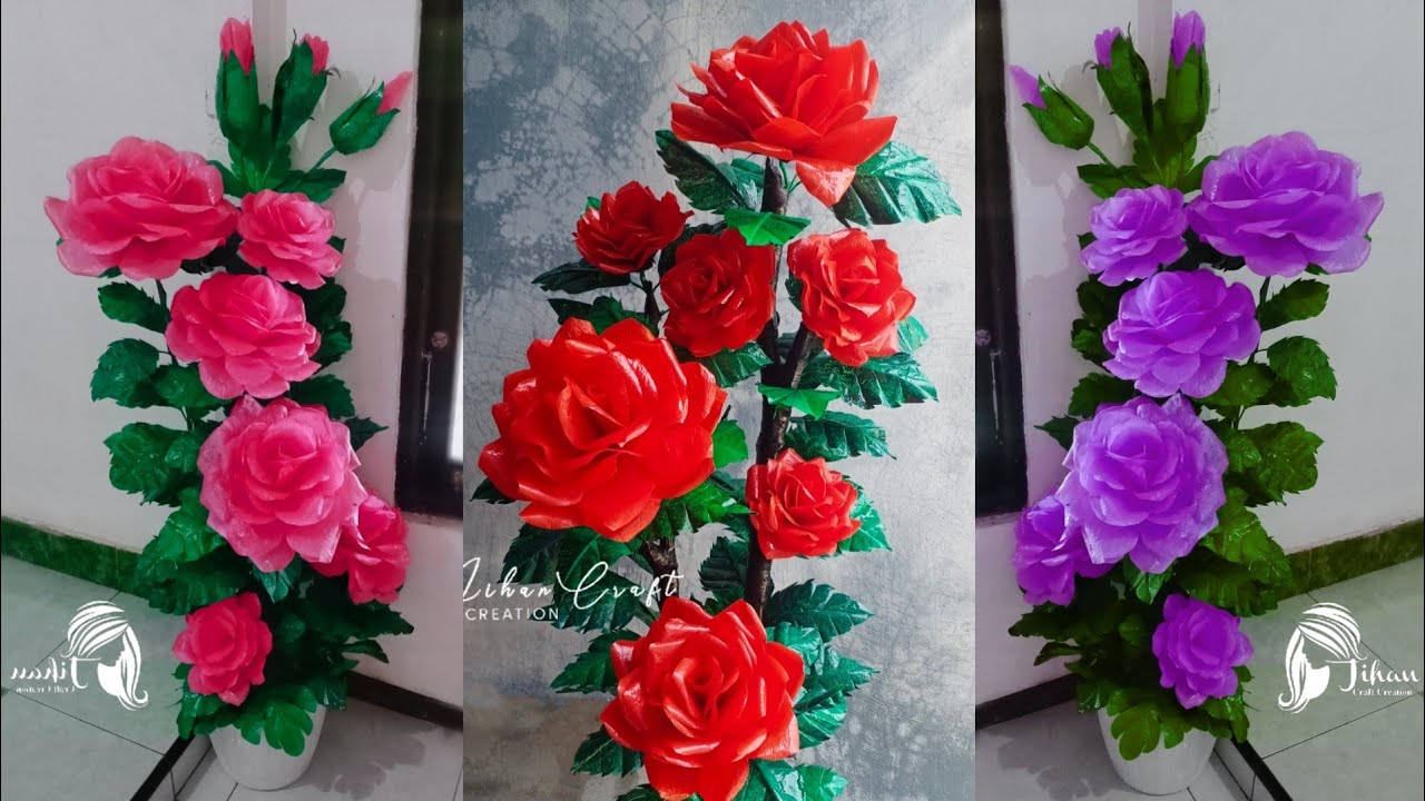 Cara Membuat Bunga Sudut dari Plastik Kresek | Bunga Mawar | Plastic Bag Craft