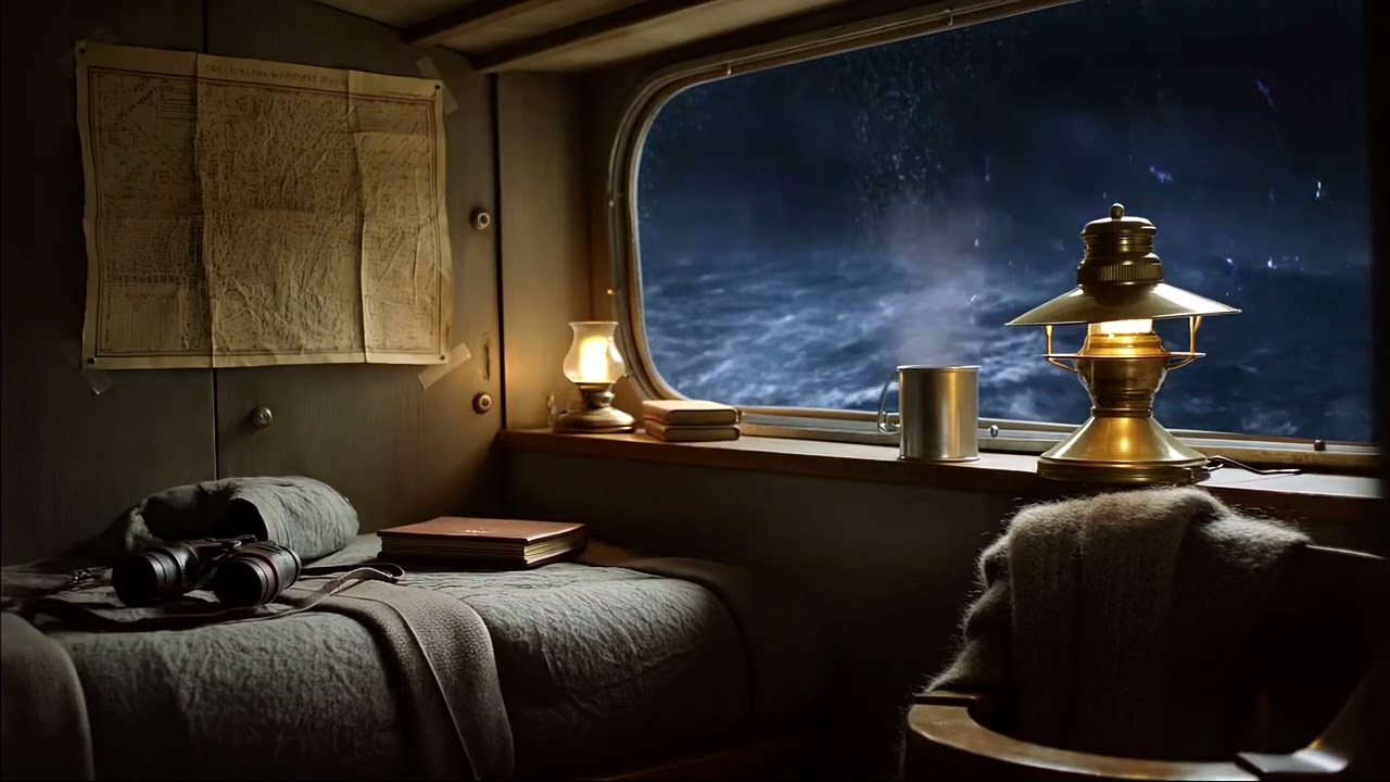 Isolated Ship Cabin w/ Crashing Waves & Rain Thunderstorms ASMR for Deep Sleep & Relaxation Healing