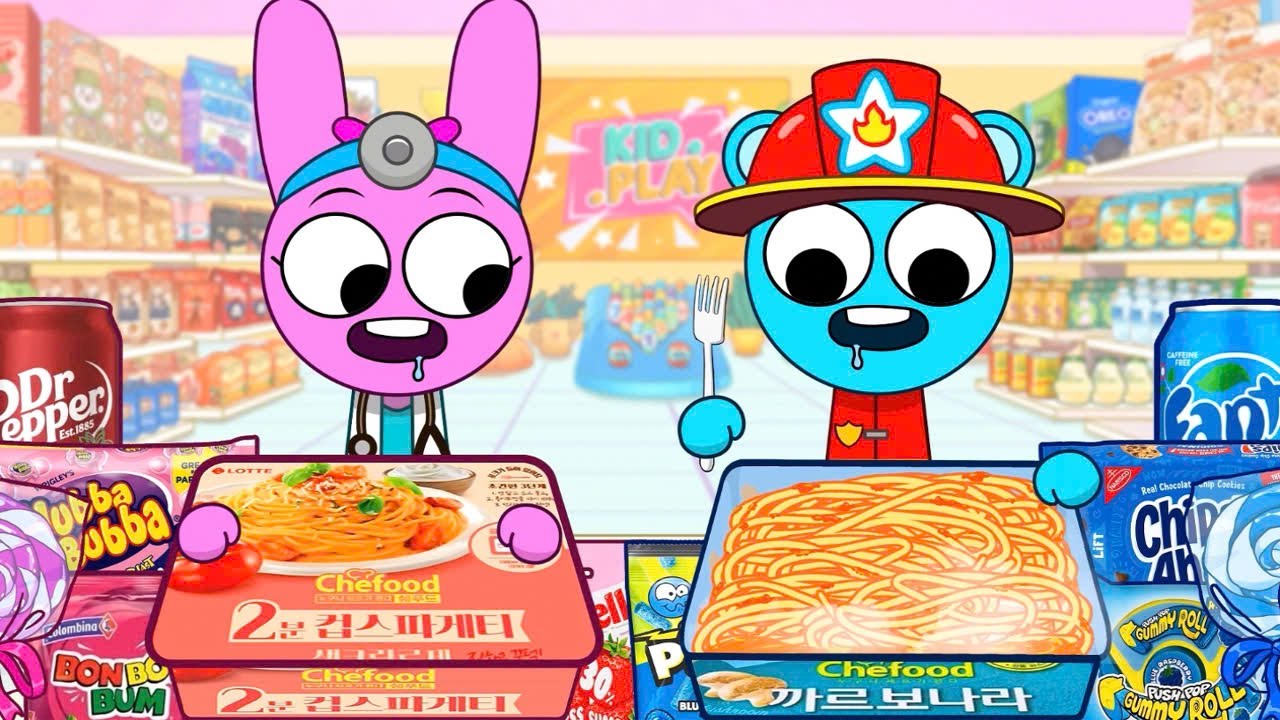 Pinky & Sky Mukbang 🍜 | Funny Convenience Store Food ASMR | Incredibox Sprunki Animation