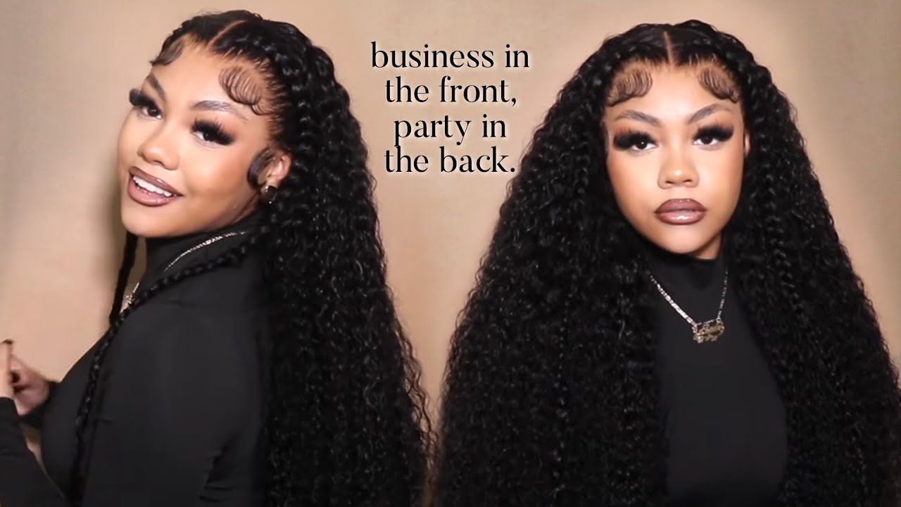 business in the front, party in the back! two braids w/ 30” of curls! | asteria hair
