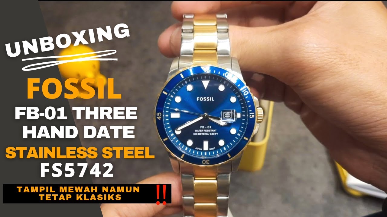 UNBOXING FOSIL WATCH FB-01 THREE HAND DATE STAINLESS STEEL | FS5742