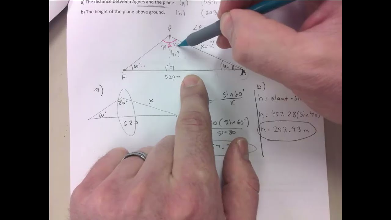 TRIG PROBLEMS EXAMPLES EXPLAINED, MULTIPLE TRIANGLES, ALTITUDE, ETC.