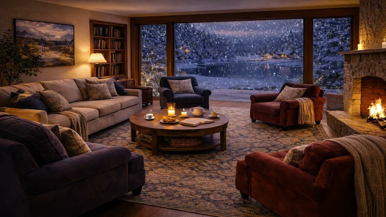 Calm Music Blended With Jazz Piano Fireplace 🎵 Deep Relaxation 🎄 Stress Relief And Comfort