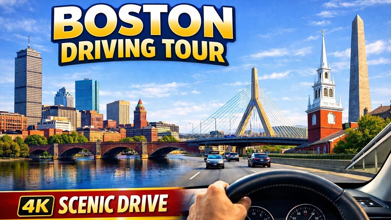 Driving Through Boston in 4K UHD | Stunning Wide-Angle Tour of Downtown & Skyline Views