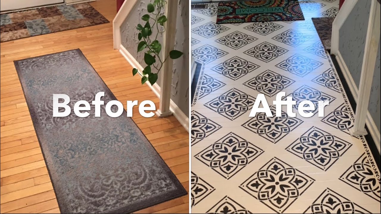 Painting Wood Floor, Decor Entryway, use stencil on floor