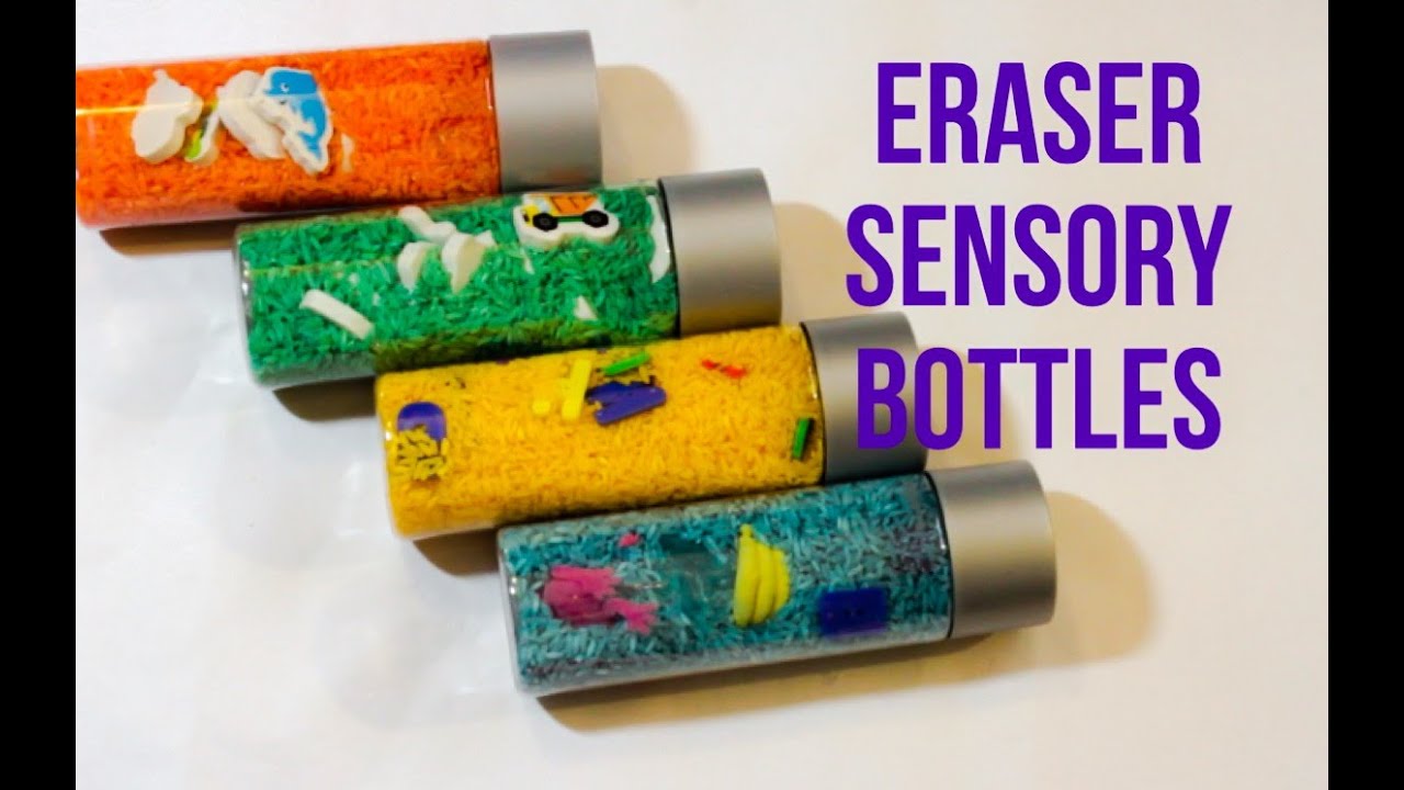 Sensory Bottles with Dollar Tree Erasers