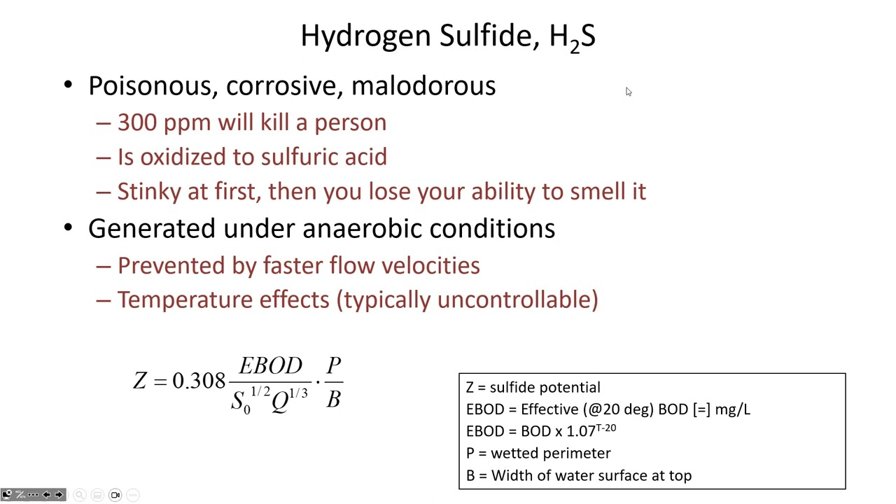 Sewer pipe analysis & hydrogen sulfide formation; channel design - CE 331, Class 40 (19 Apr 2023)