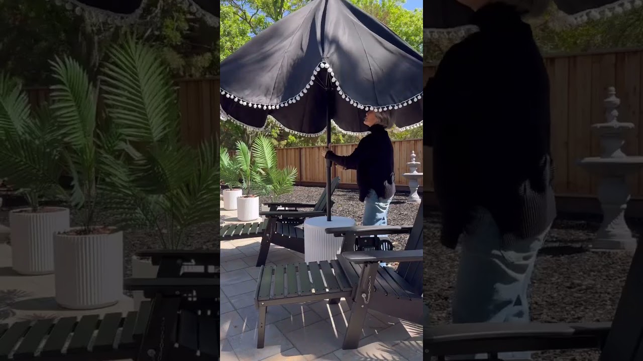 Backyard update with Adirondack chairs with pullout ottomans and side tables