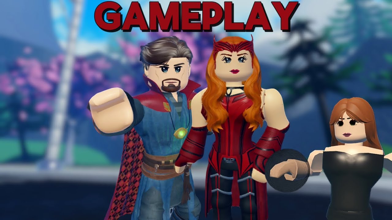Dr. Strange, Wanda, & prom Gwen gameplay in heroes online world roblox