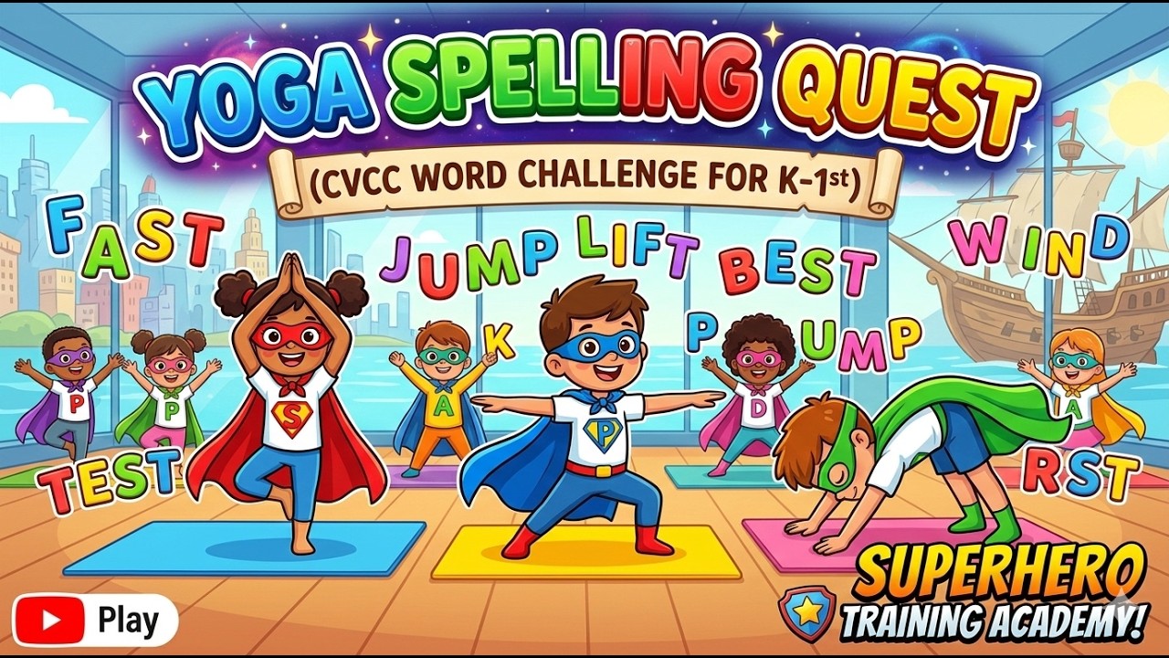 Yoga Spelling Quest: CVCC Word Challenge (K-1st) Superhero Training Academy!