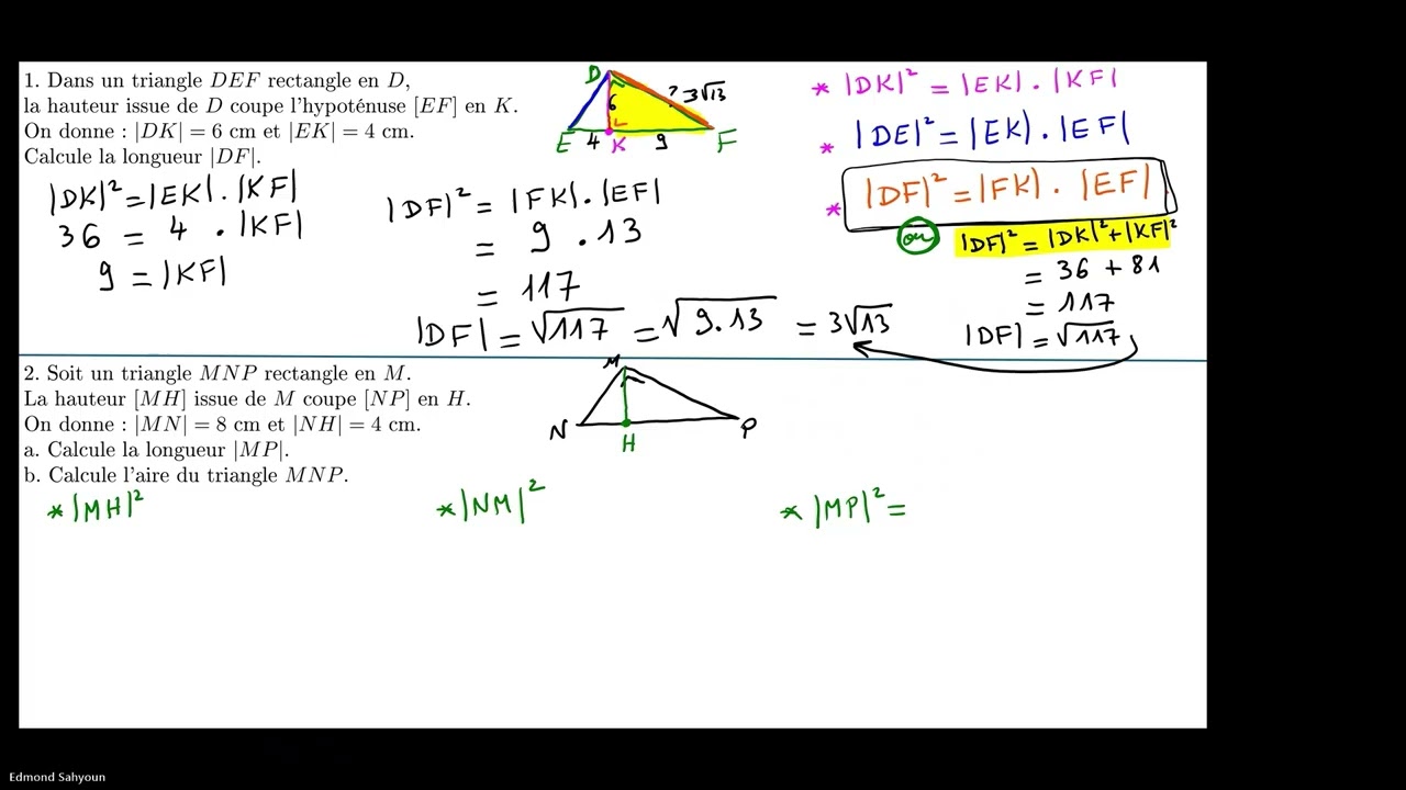 📐 Relations m&eacute;triques dans un triangle rectangle 📐