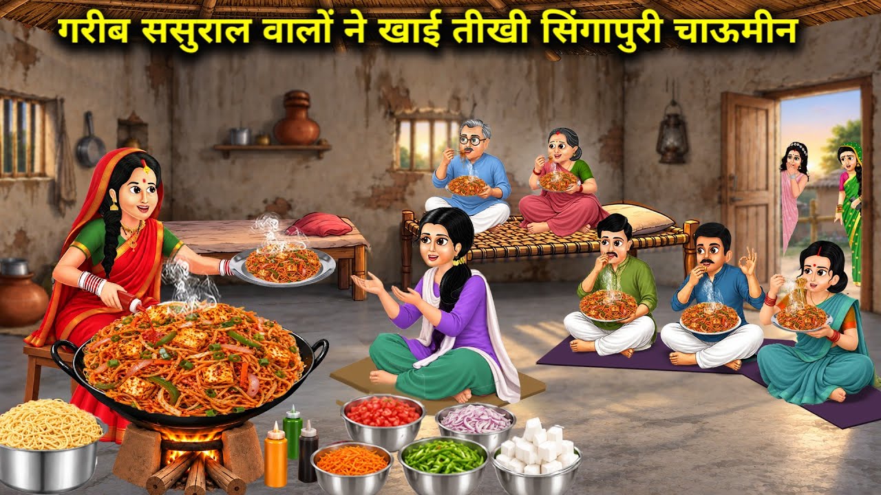 गरीब ससुराल वालों ने खाए तीखी सिंगापुरी चाऊमीन || Cartoon Videos || Poor in-laws ate spicy Singapore