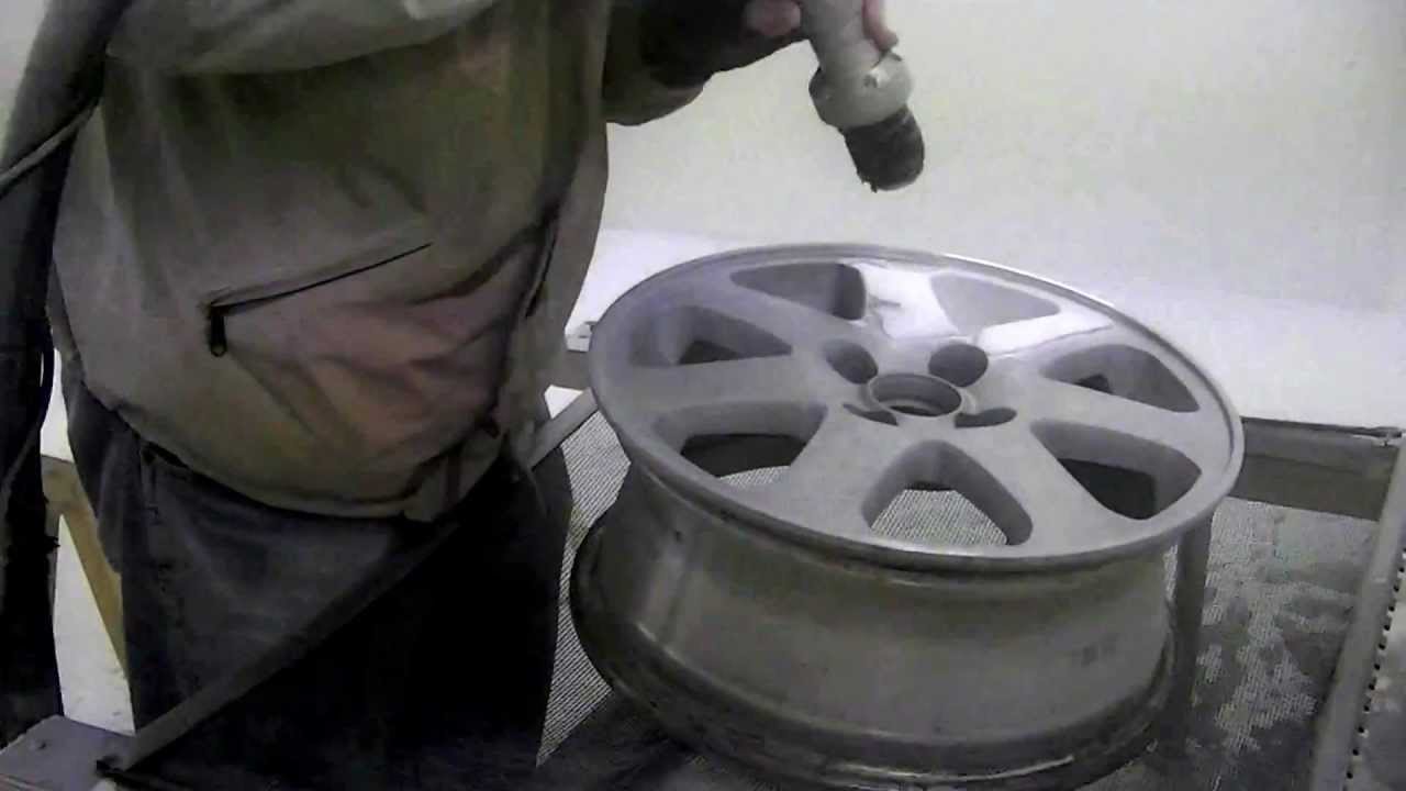 Soda Blasting Aluminum wheels, removing the paint