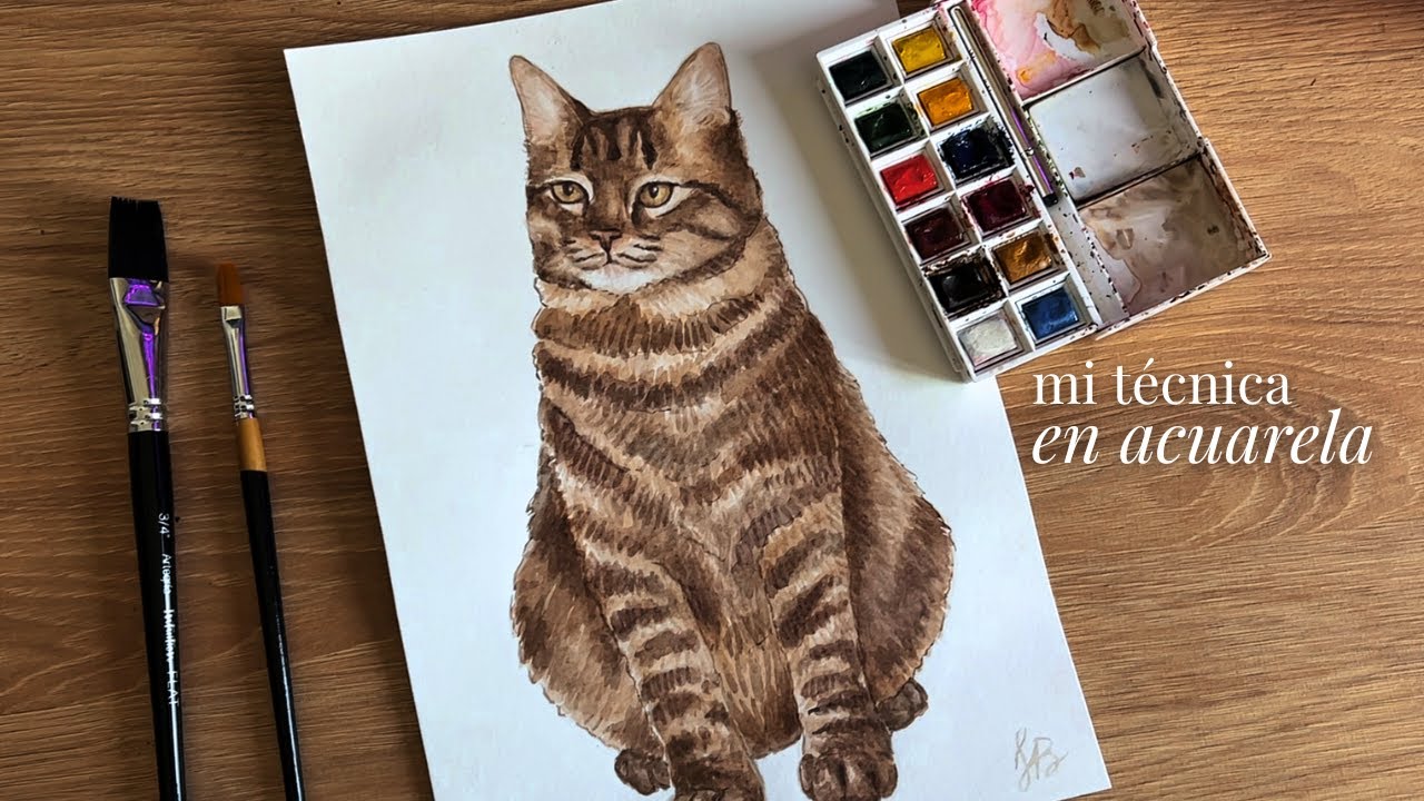 Mi técnica para dibujar y pintar gatos en acuarela 🐾🎨  (proceso completo paso a paso)