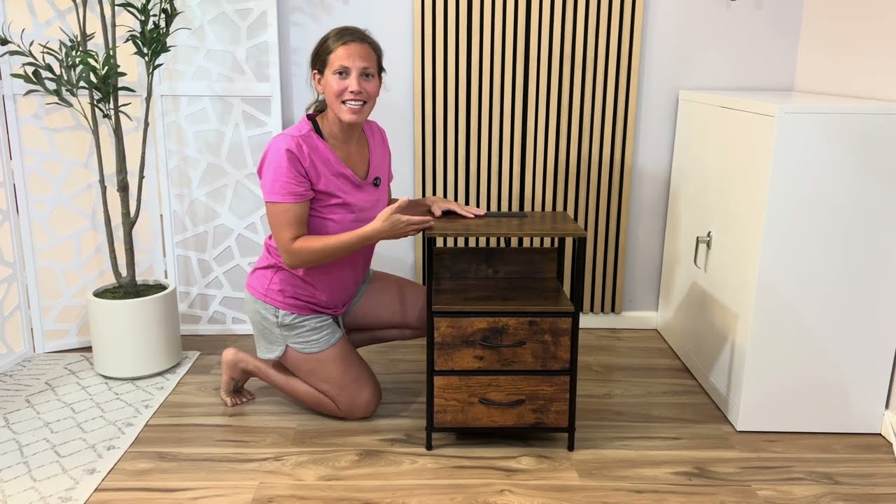 Nightstand with USB Ports & LED Lights &ndash; Side Table with Drawers, Charging Station & Storage Shelf!