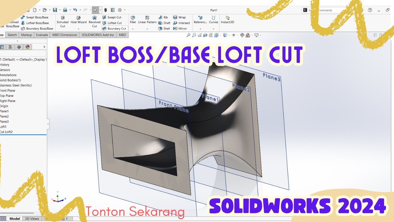 Solidworks 2024 Drawing Tutorial || Loft boss/base || Loft cut