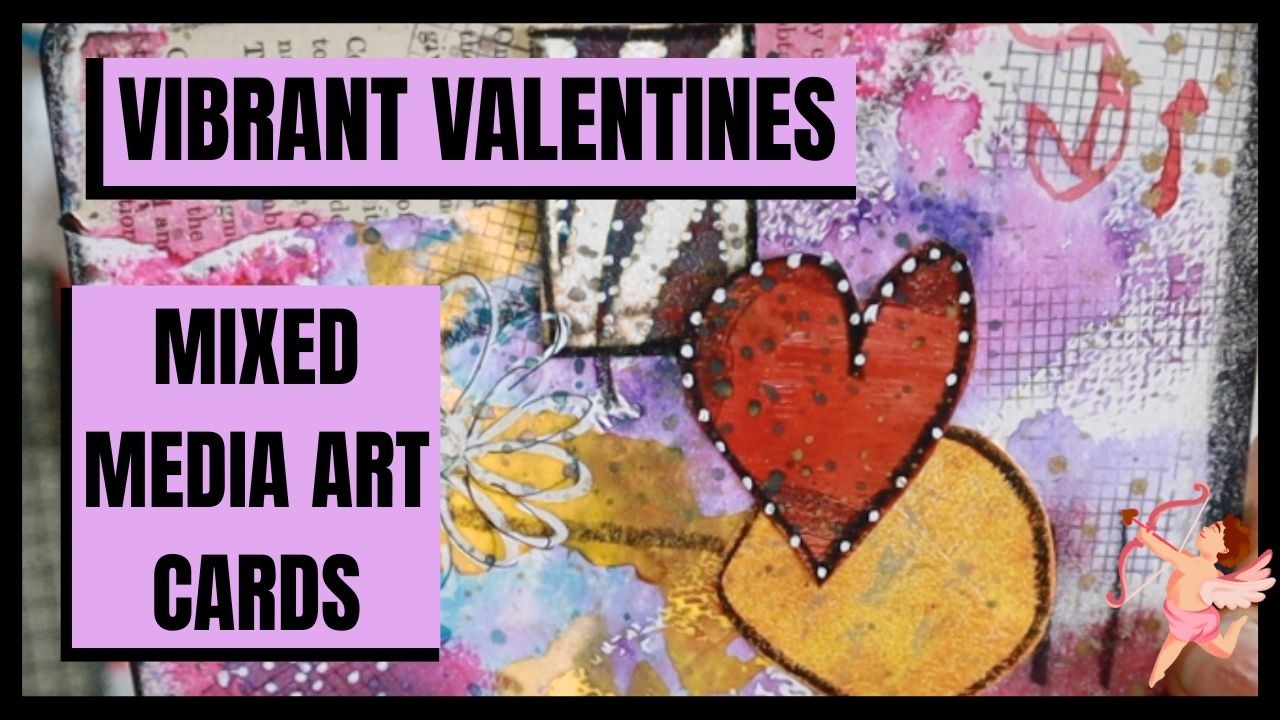 Великолепные яркие открытки ко Дню святого Валентина, выполненные в смешанной технике.
