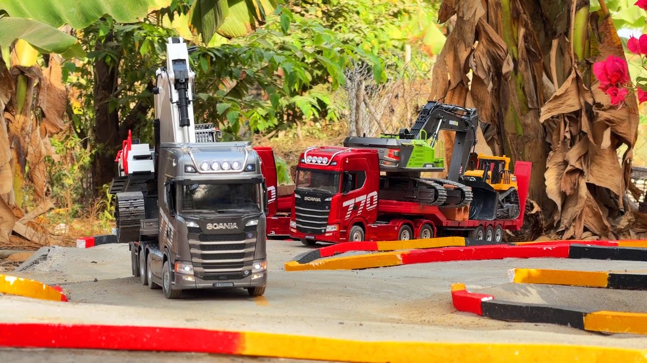 Excavator Huina 1594 By Dump Trailer Scania 770 Action Transportation Dump Truck