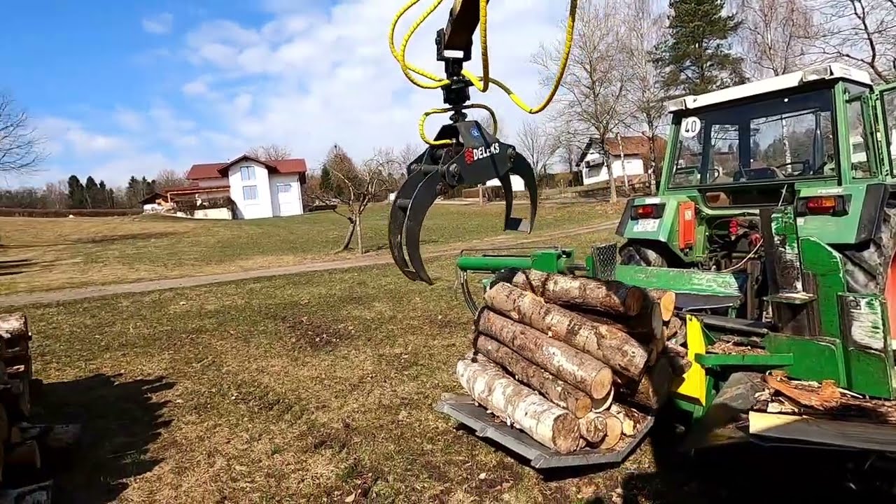 Brennholz#Holzspalten #Yanmar B22#Bündeln#Knoti#Stockmann Liegendspalter #Brennholz# Fendt 308