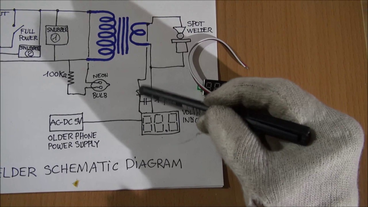 Schematic and diagram of the tiny and compact spot welder