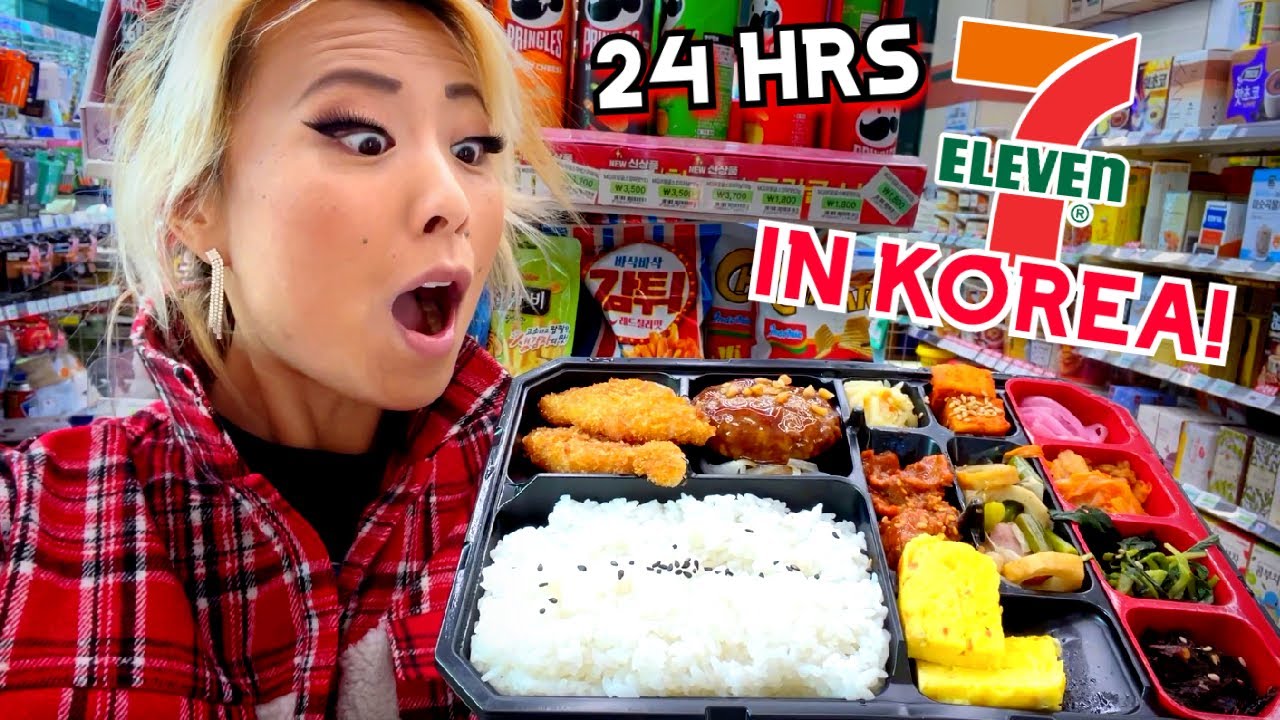 EATING AT 7-11 FOR 24 HOURS IN KOREA!! #RainaisCrazy