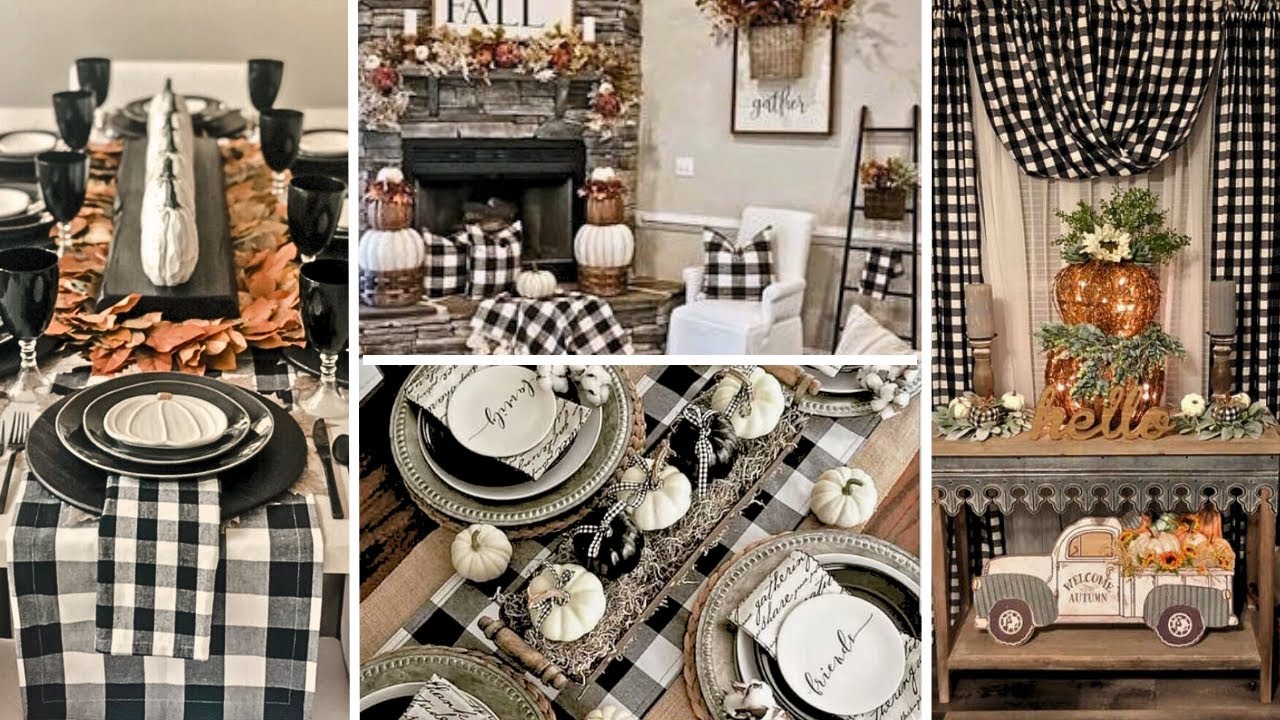 Buffalo Plaid and Pumpkin Accents: A Classic Farmhouse Look with Black-and-White Charm