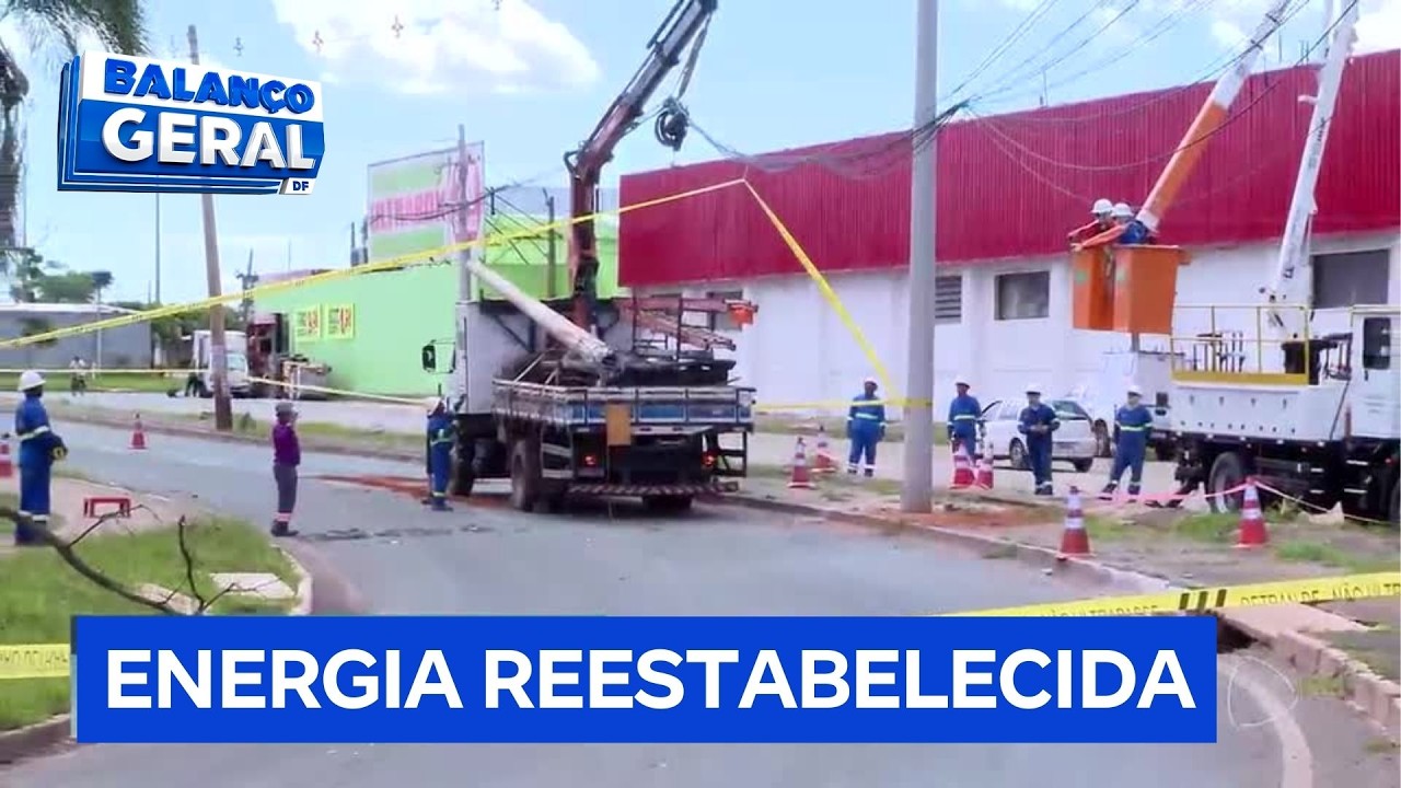 Motorista derruba poste de energia e foge do local em Santa Maria (DF) | Balanço Geral DF