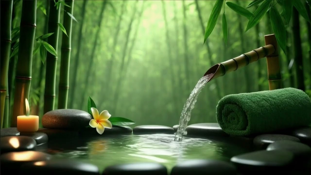🌿숲속의 고요한 온천 | 마음을 비우는 물소리와 대나무 소리 (3 Hours)🌿