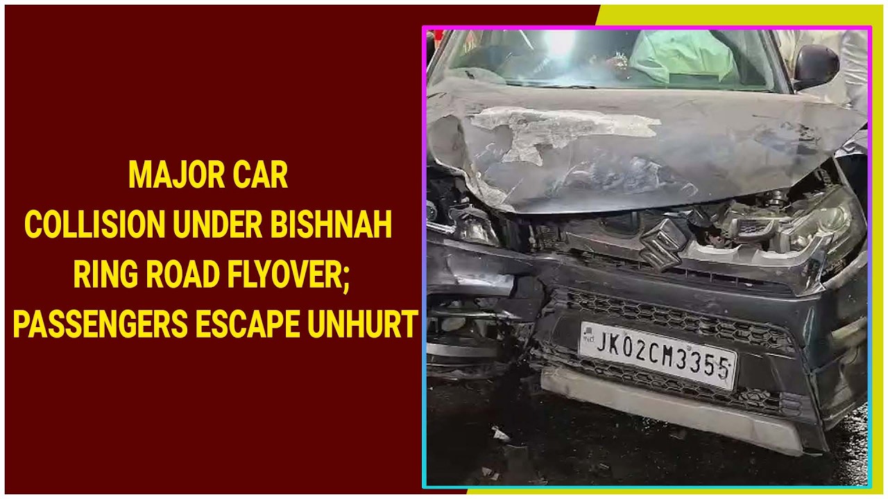 Major Car collision under Bishnah Ring Road Flyover; Passengers Escape Unhurt