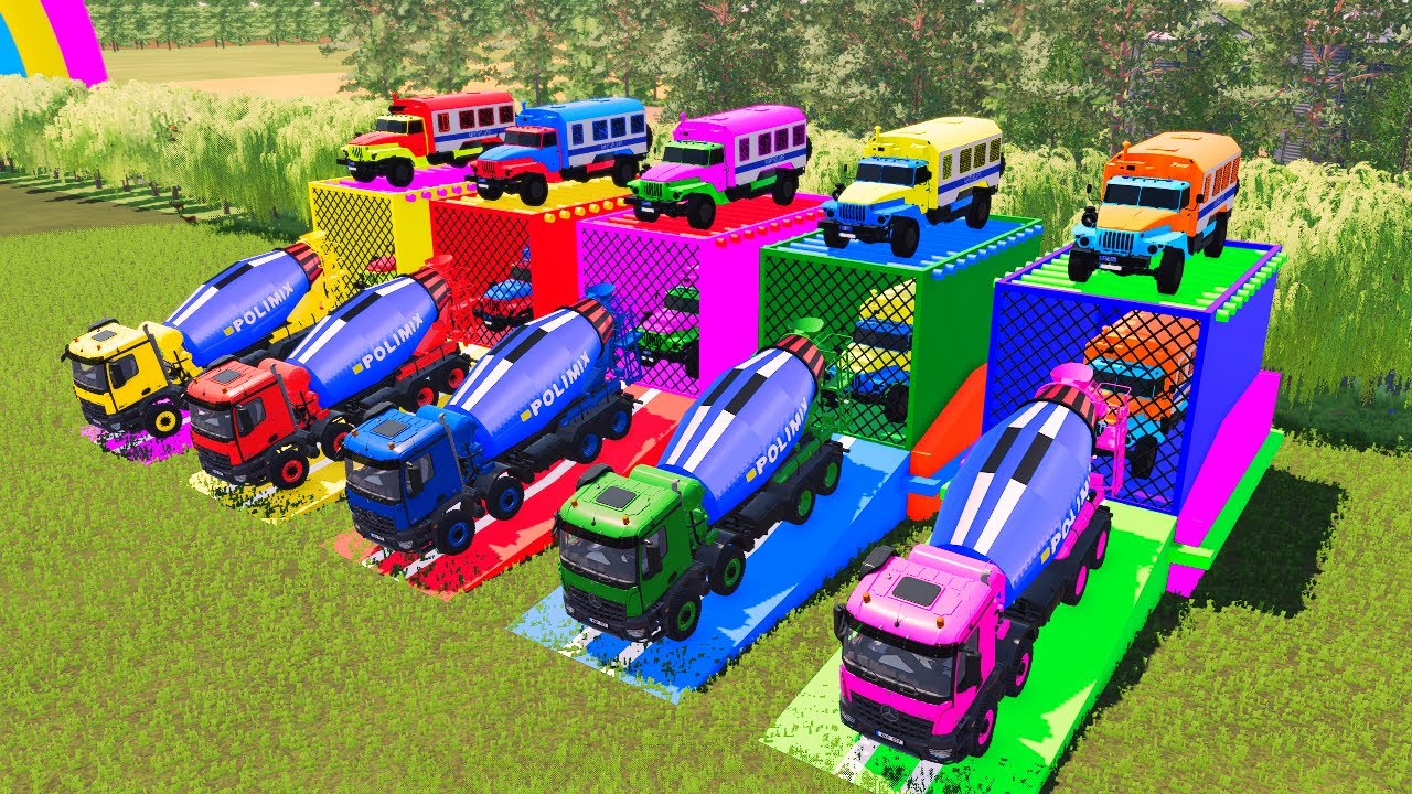 Garage with Colors - ALL POLICE TRUCK WITH DOUBLE FLATBED TRAILER, MAN, SCANIA, KENWORTH
