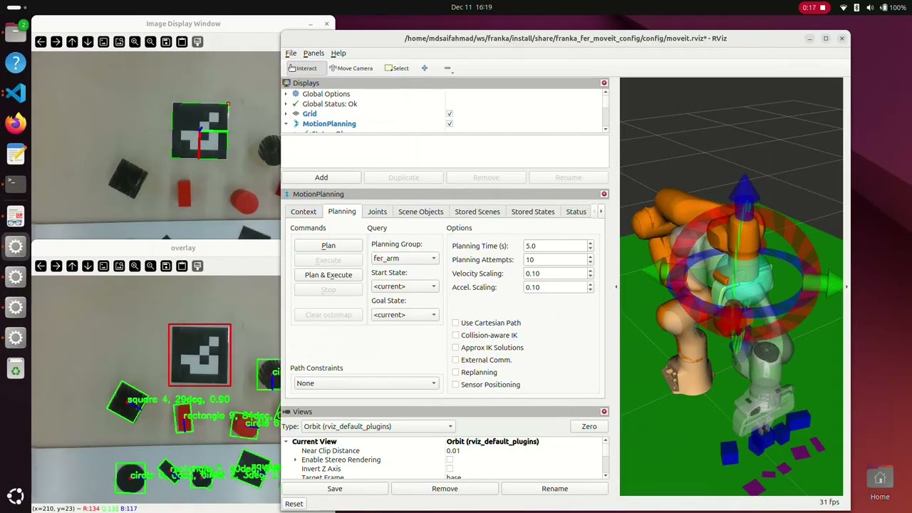 Franka Emika — Vision-Guided Grasp-and-Place (Simulation)