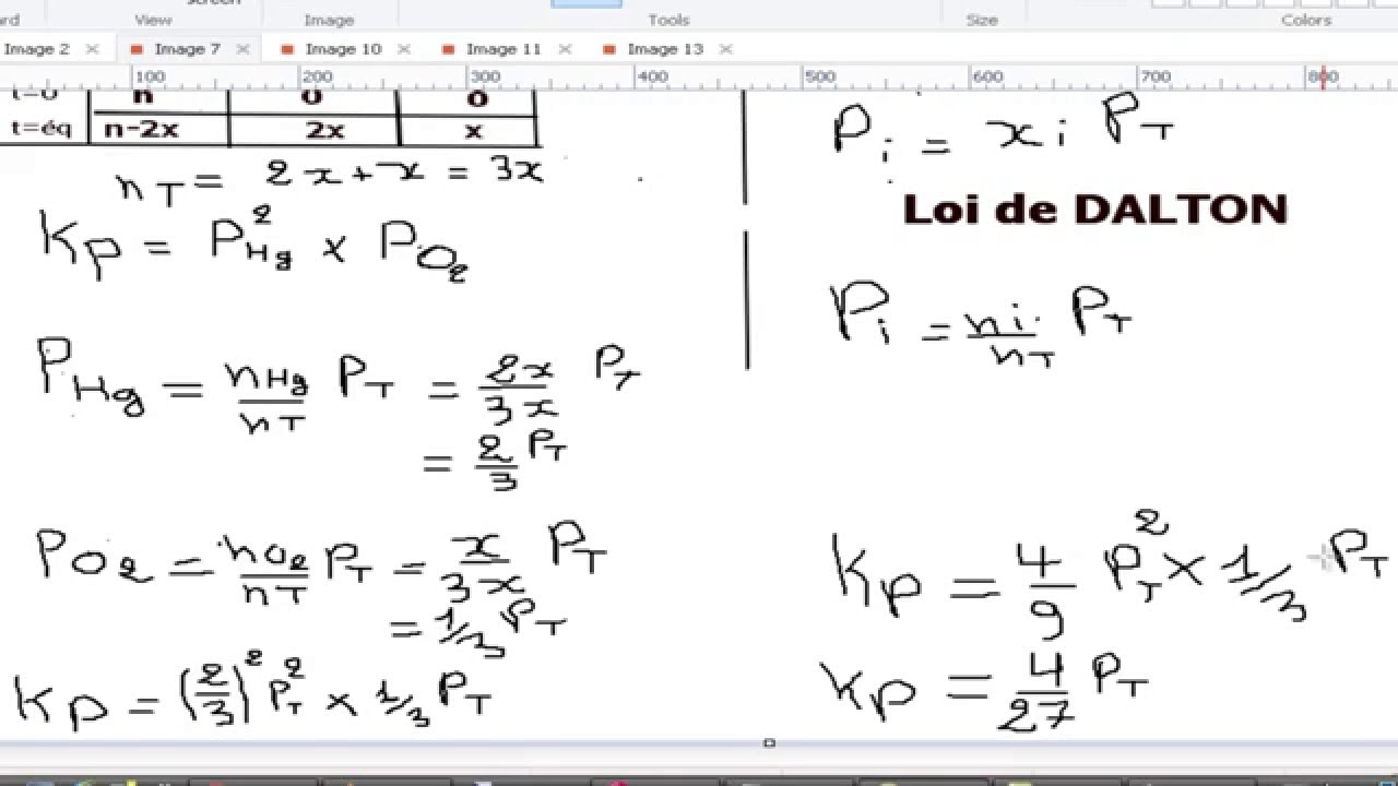 Exercice thermochimie s1- calcul de la constante d'équilibre kp-Loi de DALTON- partie#16