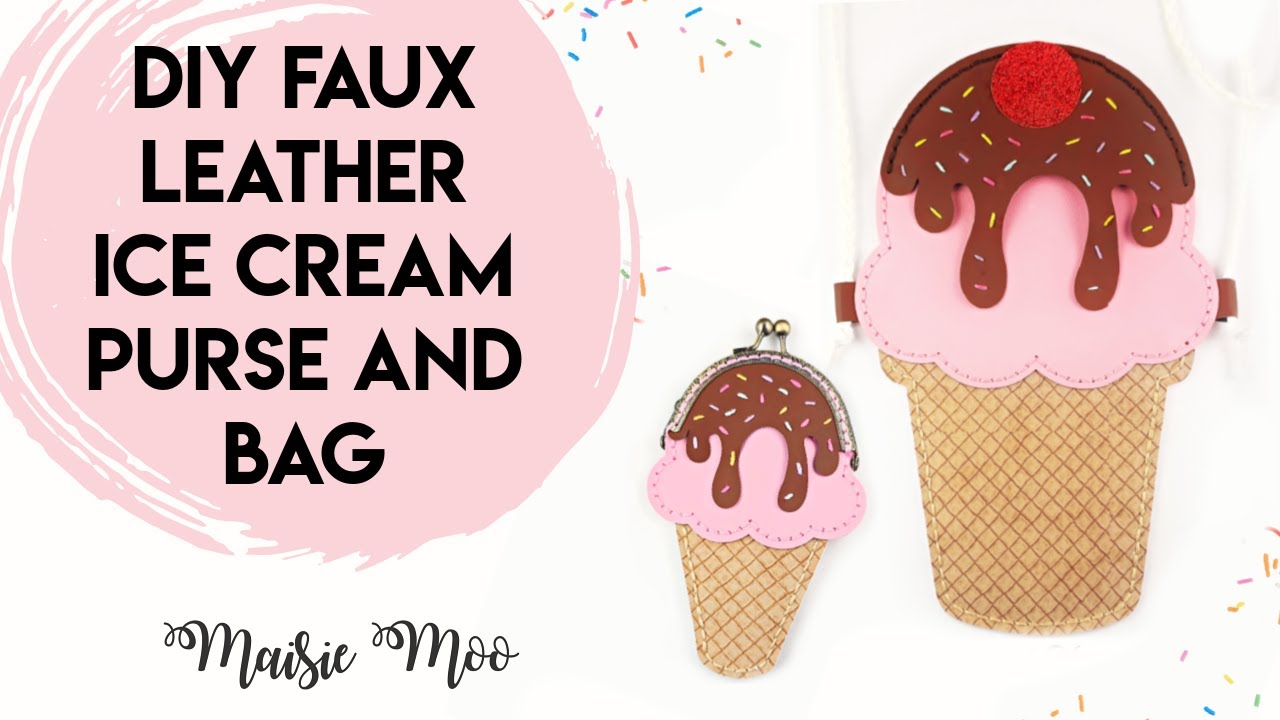 Faux Leather girls ice cream bag and metal frame kiss clasp purse tutorial by Maisie Moo