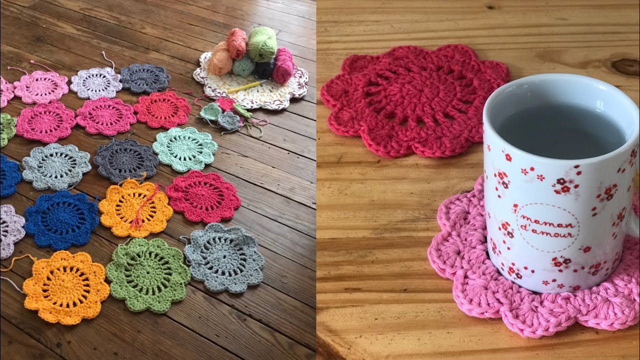Sous tasse fleur ou tapis de fleur au crochet