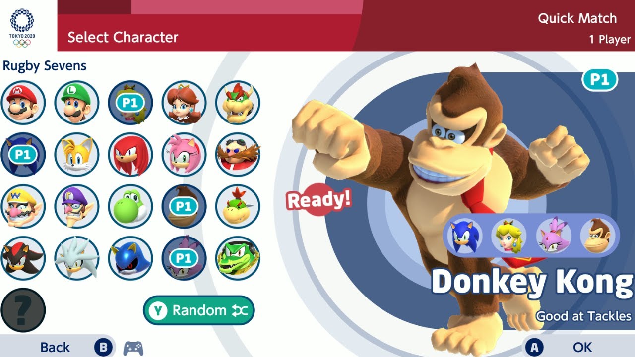 Mario & Sonic At The Olympic Games Tokyo 2020 (Rugby Seven) Donkey Kong Wario & Bowser Jr Team