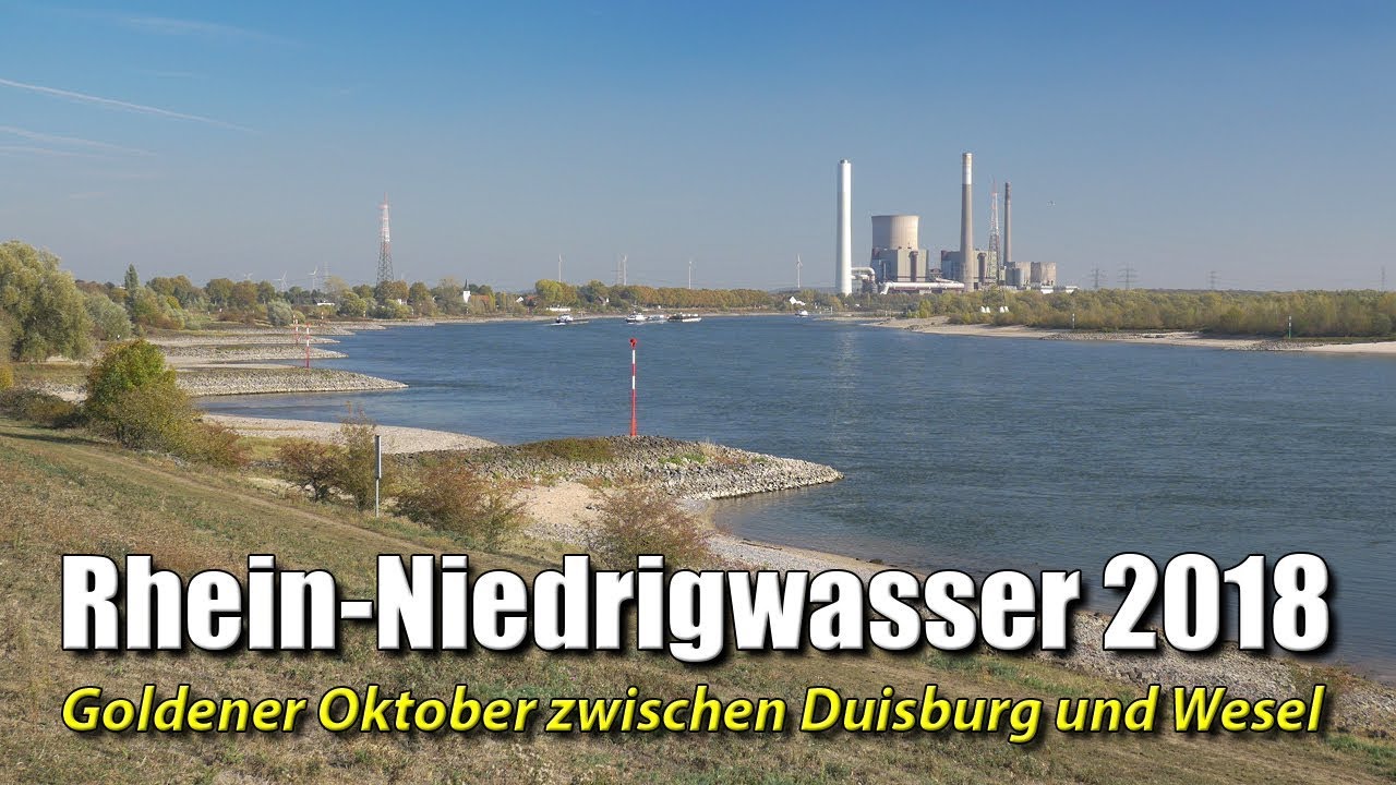 Niedrigwasser am Rhein 2018 zwischen Duisburg und Wesel