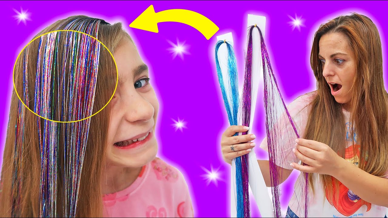 Nos ponemos cabello magico glitter a Gisele y Claudia