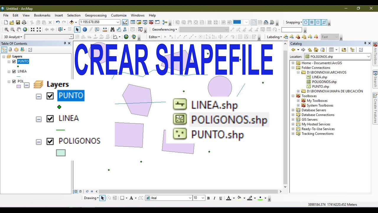 Como crear SHAPEFILE de Punto, Línea y Polígono en ARCGIS