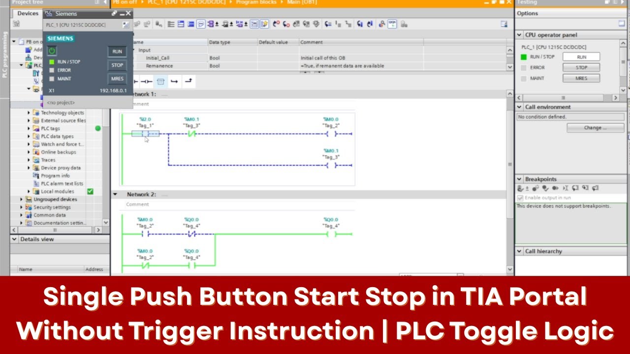 Single Push Button Start Stop in TIA Portal Without Trigger Instruction | PLC Toggle Logic