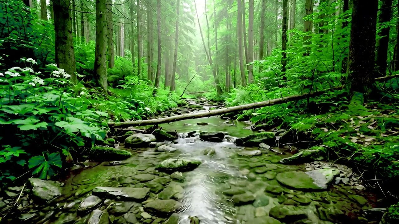 Calming Forest Ambience 🌲 Stream Flow & Birds Chirping for for Sleep Relief and Study Focus