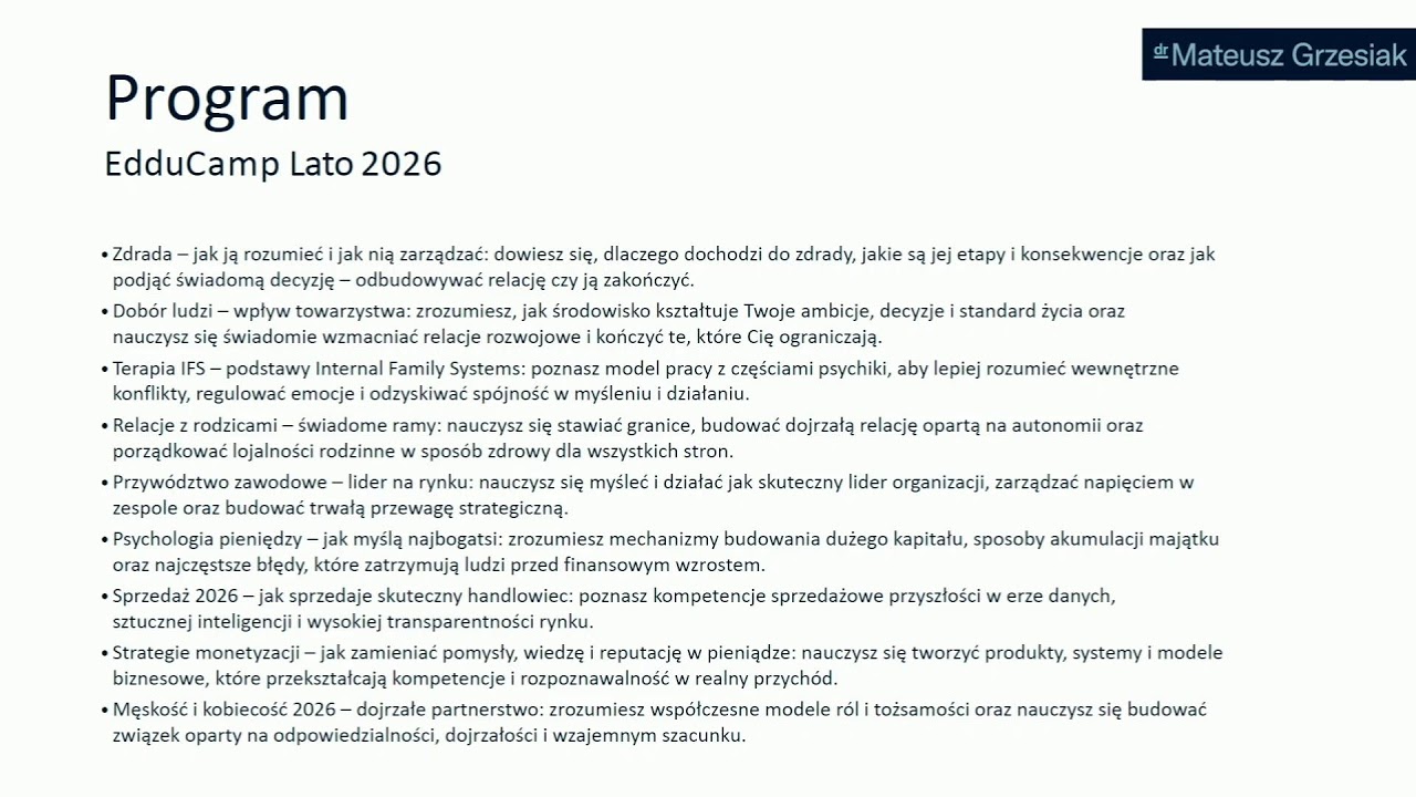dr Mateusz Grzesiak LIVE prosto z Warszawy - wykład EdduCamp 2026 Zima