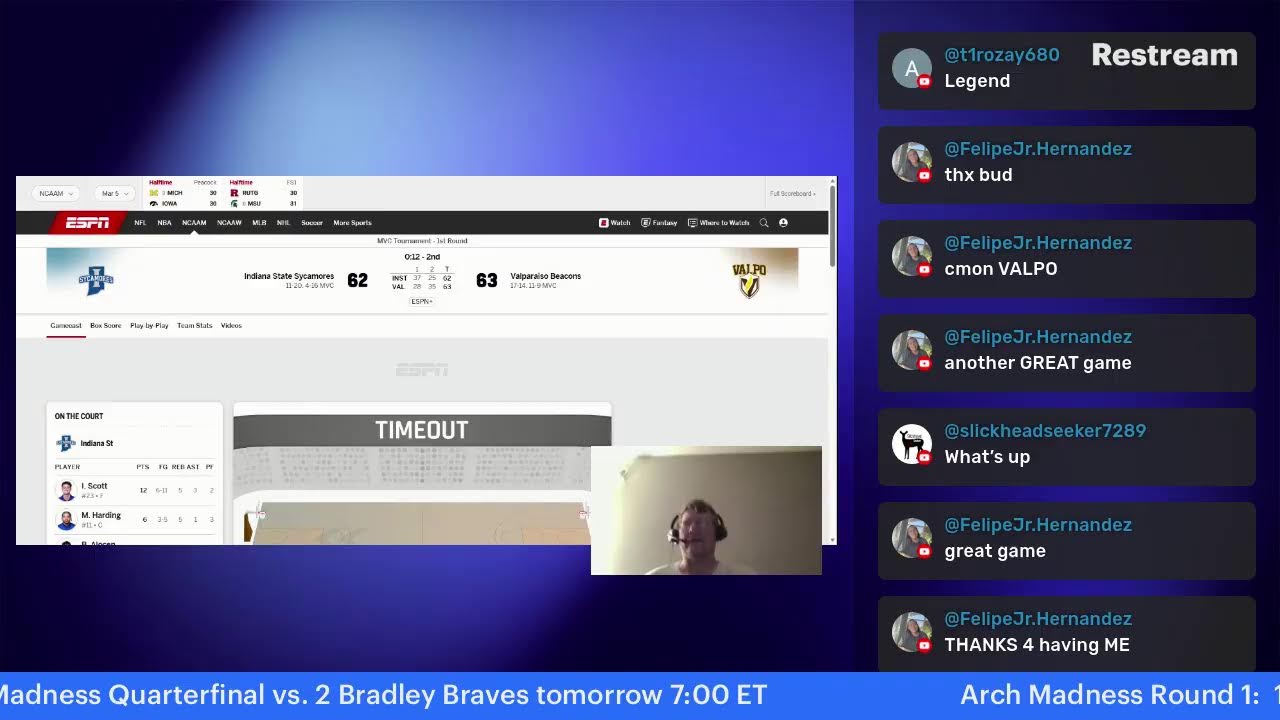 Indiana St. vs. Valparaiso NCAA Mens' Basketball play by play, reactions and live chat