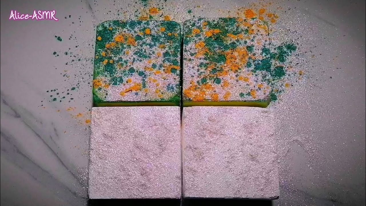 Dyed Gym Chalk VS Fresh Plain Jane Gym Chalk | Mica & Glitter topped | Relaxing Powder Play #asmr