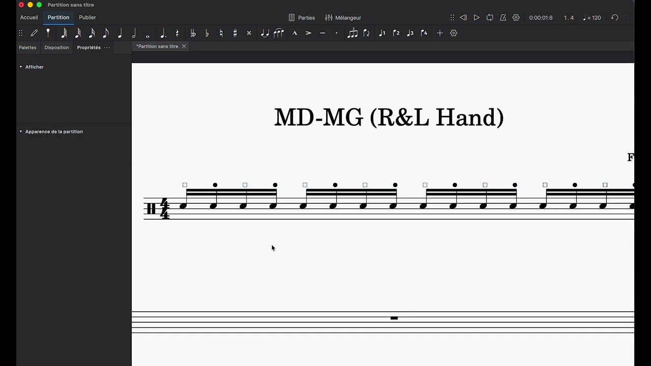 Musescore: Partition batterie mains G et D (carré et rond) - score Drum RL hand -
